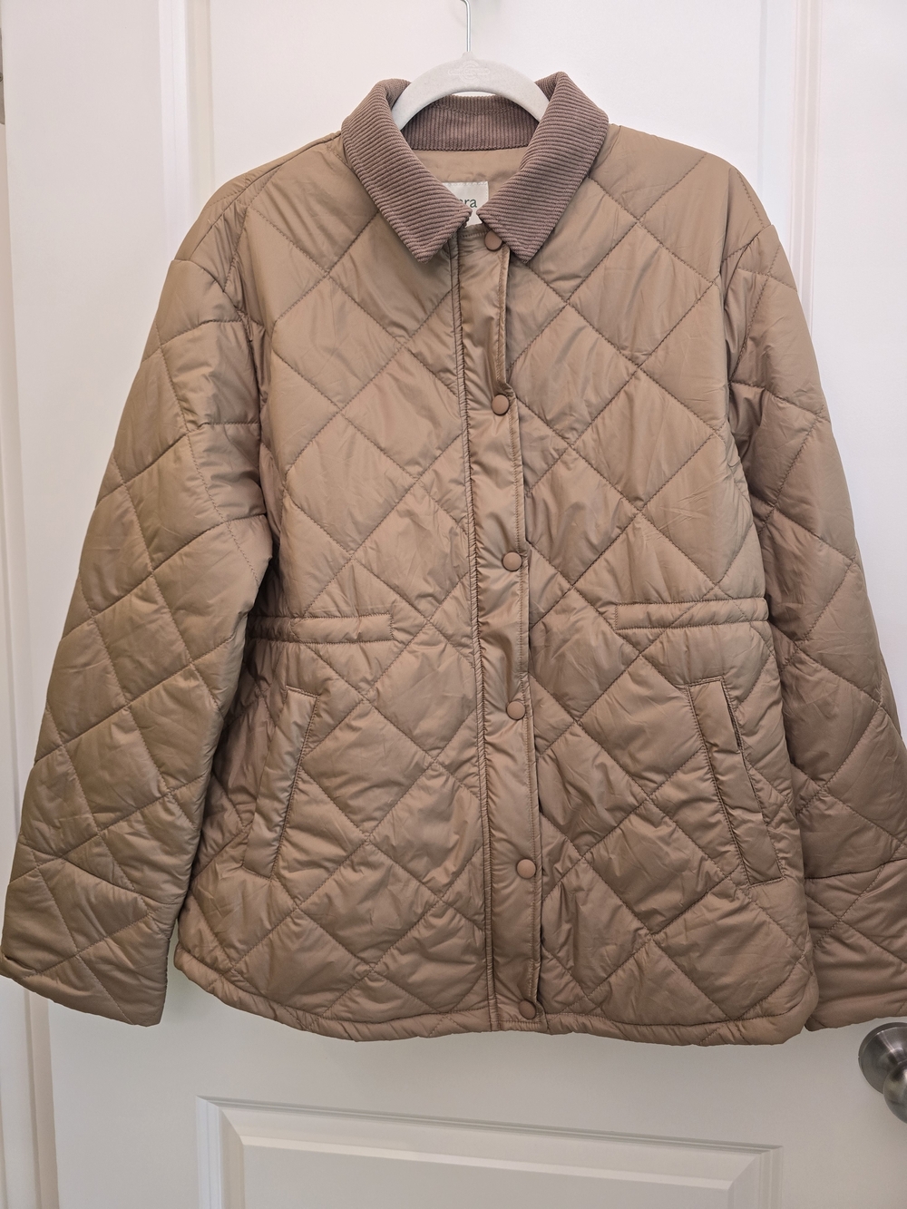 HALARA NWOT Quilted Taupe Puffer Jacket with Corduroy Collar